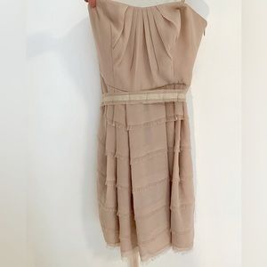 Ann Taylor strapless fringe tiered dress nude almond size 2